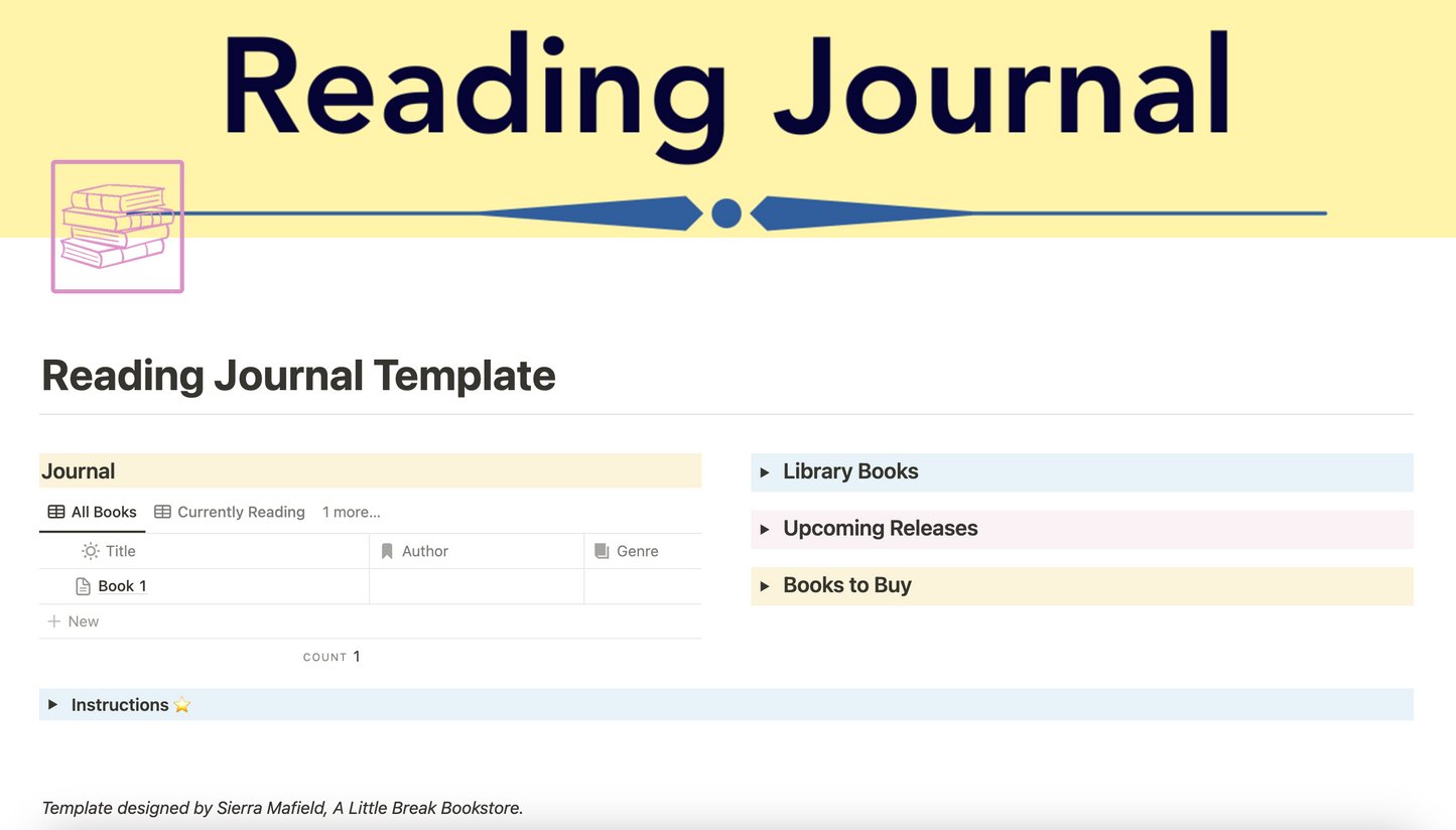 Reading Journal Template - Notion